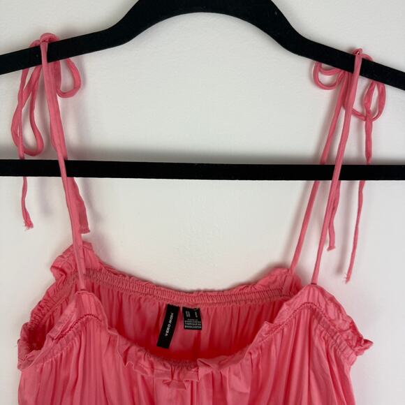 Vero Moda Womens Helyn Shirred Tie Straps Geranium Pink Crop Tank Top Small - Picture 4 of 9